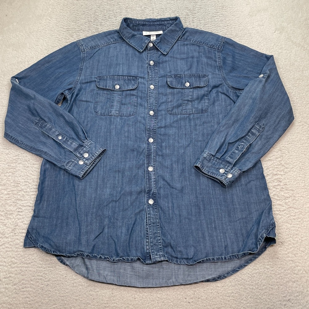 Coolibar Denim Look Shirt Mens Large Blue Button Front UPF 50+ Sun Protect